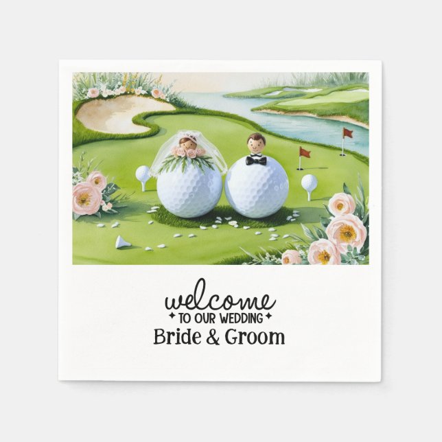 Golf ball Bride & Groom Welcome to our Wedding Napkin (Front)