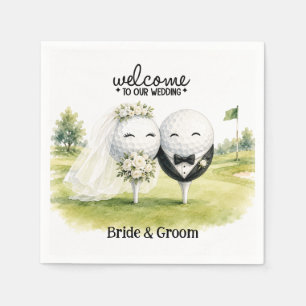 Golf ball Bride & Groom Welcome to our Wedding Napkin