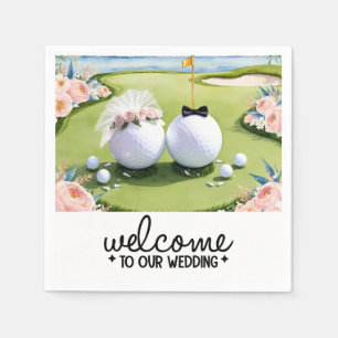 Golf ball Bride & Groom Welcome to our Wedding Napkin