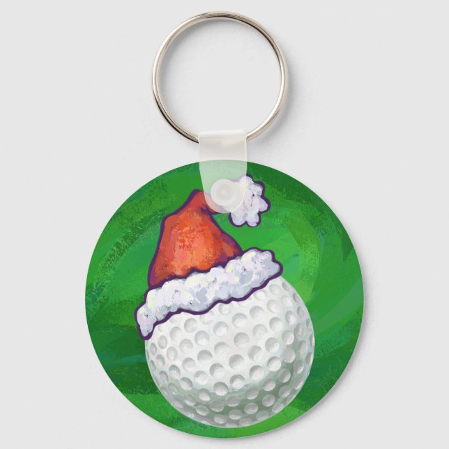 Golf Ball Christmas Hats Key Ring (Front)