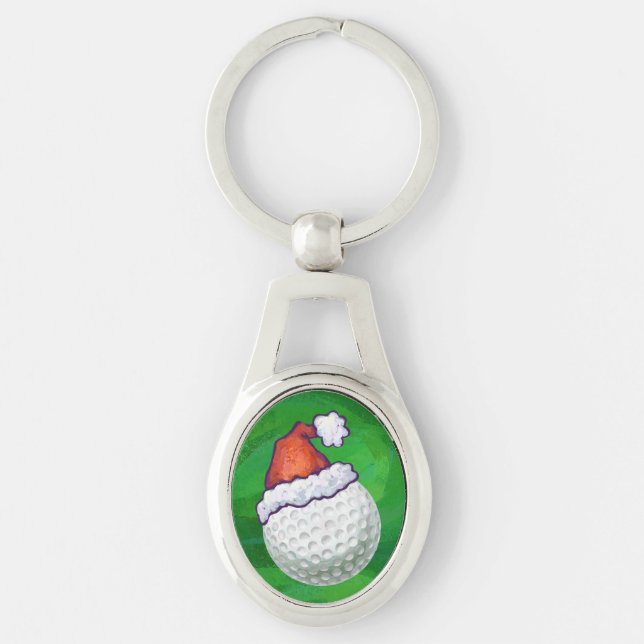 Golf Ball Christmas Hats Key Ring (Front)