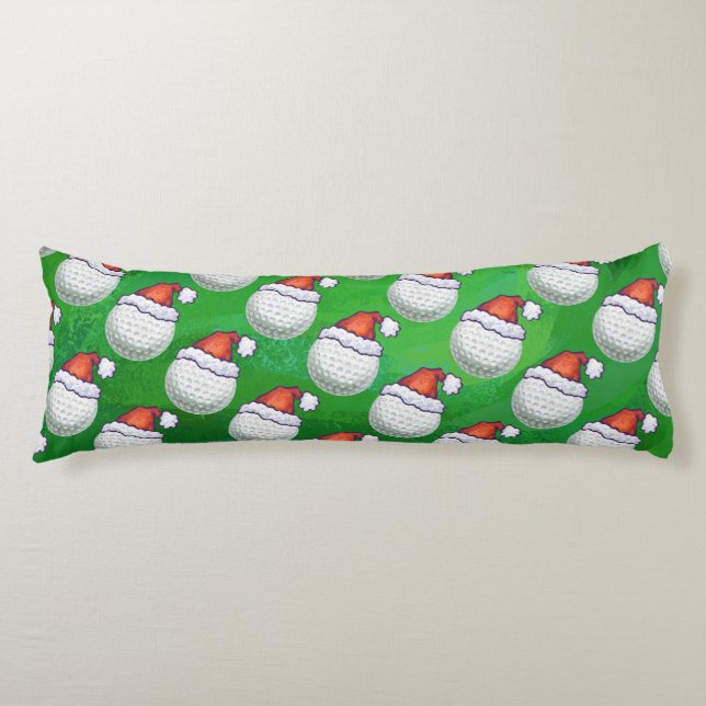 Golf Ball Christmas Hats on Green Body Cushion (Front)