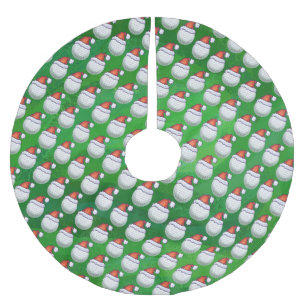 Golf Ball Christmas Hats on Green Brushed Polyester Tree Skirt