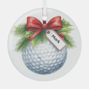 Golf Ball Christmas themed Glass Tree Decoration