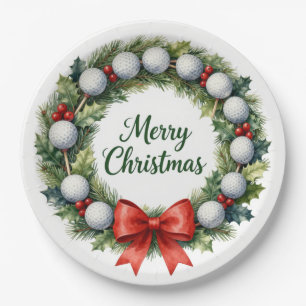 Golf ball Christmas Wreath Merry Christmas Paper Plate