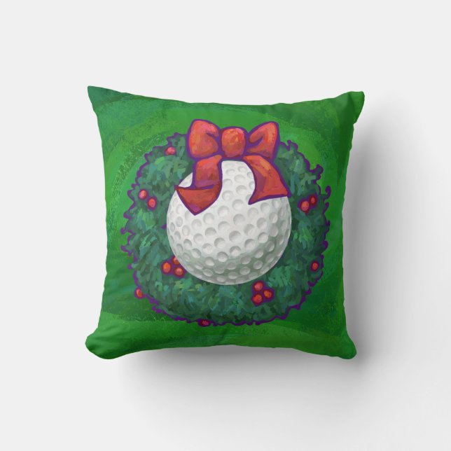Golf Ball Christmas Wreath on Green Cushion (Front)