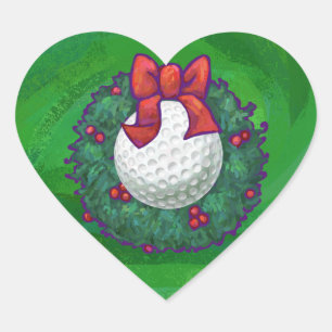 Golf Ball Christmas Wreath on Green Heart Sticker