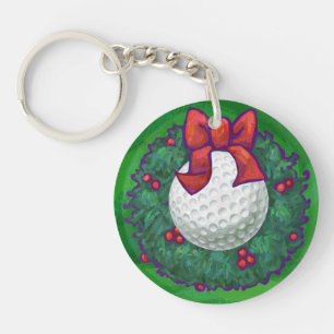 Golf Ball Christmas Wreath on Green Key Ring