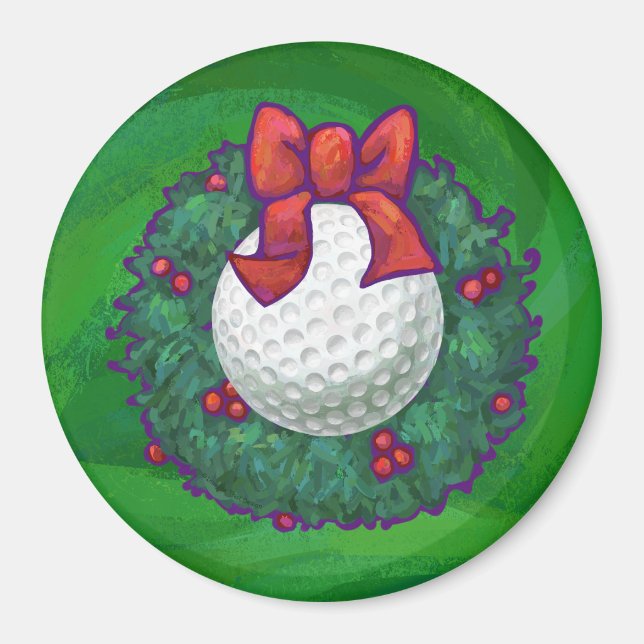Golf Ball Christmas Wreath on Green Magnet (Front)