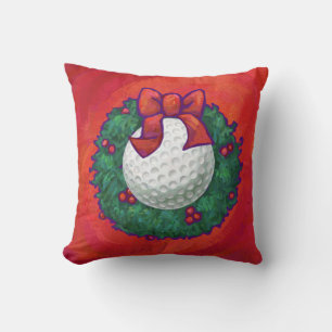 Golf Ball Christmas Wreath on Red Cushion