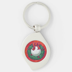 Golf Ball Christmas Wreath on Red Key Ring