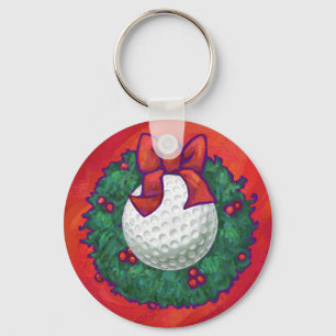 Golf Ball Christmas Wreath on Red Key Ring