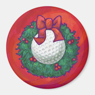 Golf Ball Christmas Wreath on Red Magnet