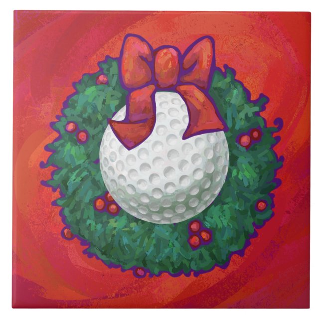 Golf Ball Christmas Wreath on Red Tile (Front)