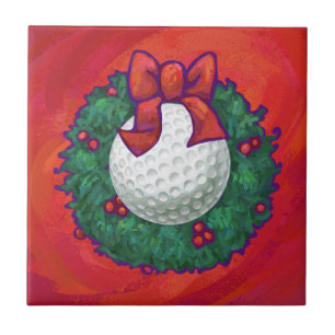 Golf Ball Christmas Wreath on Red Tile