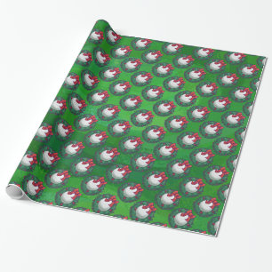 Golf Ball Christmas Wreath Pattern on Green Wrapping Paper