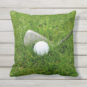 Golf Ball, Club, Iron and Green Grass Cushion