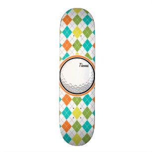 Golf Ball; Colourful Argyle Pattern Skateboard