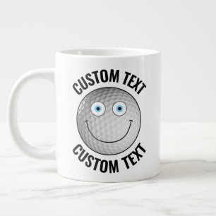 Golf Ball Custom Happy Face & Personalised Text Large Coffee Mug