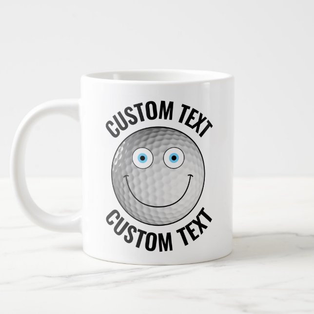Golf Ball Custom Happy Face & Personalised Text Large Coffee Mug (Left)