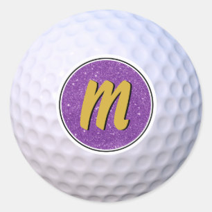 Golf Ball Customisable Monogram Purple & Gold Classic Round Sticker
