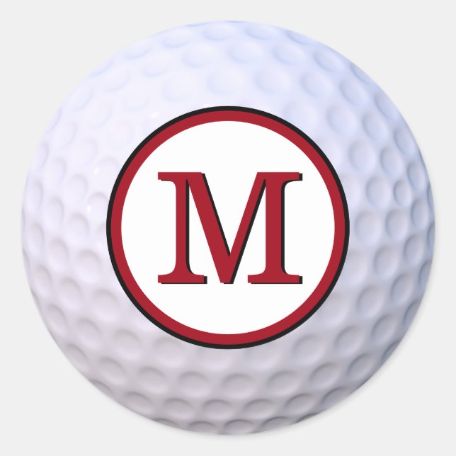Golf Ball Customisable Monogram Red Classic Round Sticker (Front)