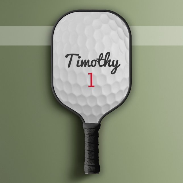 Golf Ball Dimples and Black Name Red Number Pickleball Paddle (Custom Pickleball Paddle)