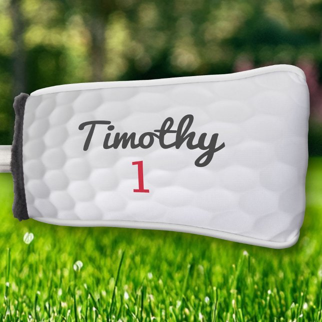 Golf Ball Dimples - Black Name Red Number Head Cover (Golf Cover - Custom)