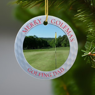 Golf Ball Dimples Merry Golfmas Name Golfer Photo Ceramic Tree Decoration