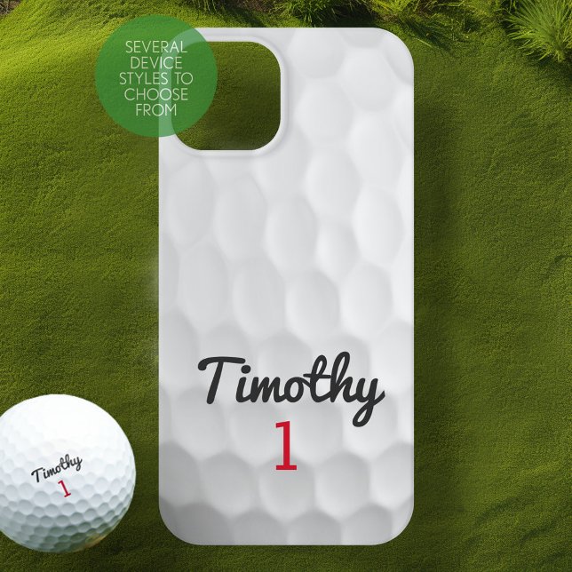 Golf Ball Dimples with Black Name Red Number Case-Mate iPhone Case (Personalized Golf Phone Case)