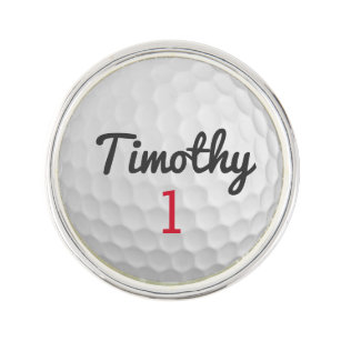 Golf Ball Dimples with Black Name Red Number Lapel Pin