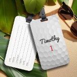 Golf Ball Dimples with Black Name Red Number Luggage Tag<br><div class="desc">A sporty and manly pattern for the guys and boys in your family. This sports design is perfect for any athlete. It looks like a photo of a golf ball. You can use this as a Happy Birthday favour and include the number years old in the number area.</div>