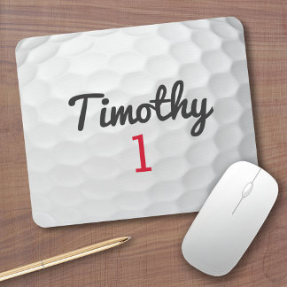 Golf Ball Dimples with Black Name Red Number Mouse Mat