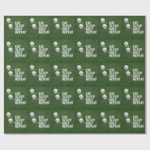 Golf Ball eat sleep golf repeat on green grass Wrapping Paper