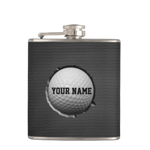 Golf Ball Embed Dark Metal Background Hip Flask