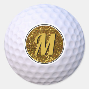 Golf Ball Faux Gold Glitter Customisable Monogram Classic Round Sticker