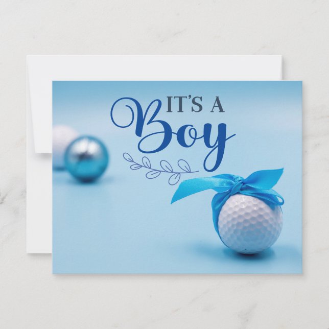 Golf ball for baby Boy is Coming with Blue Ribbon  Invitation (Front)