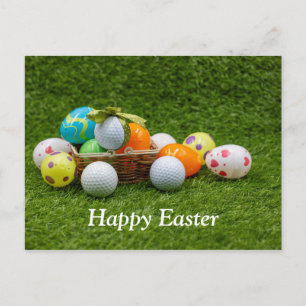 Golf ball for Easter Holiday with eggs in basket Postcard