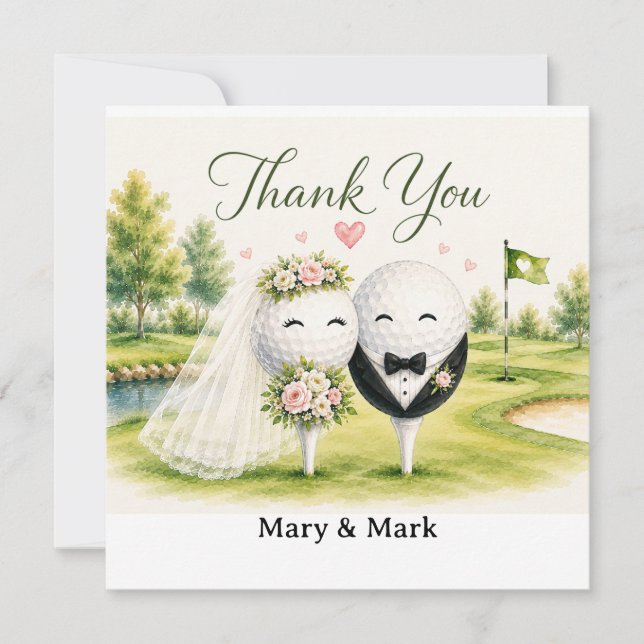 Golf Ball Getting Married  Thank You Card (Front)