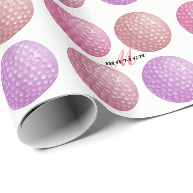 GOLF BALL GIFT WRAP,  MONOGRAM WOMAN GOLFER PAPER (Roll Corner)