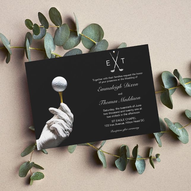 Golf Ball Glove Hand Elegant Wedding Invitation (Creator Uploaded)