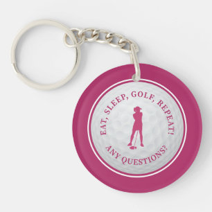 Golf Ball Golfer Modern Monogram Girly Pink Sports Key Ring