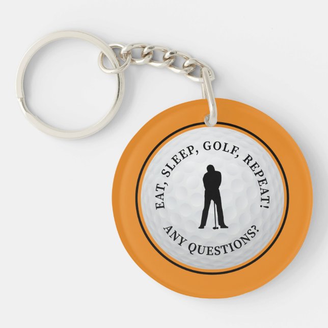 Golf Ball Golfer Modern Monogram Orange Black Key Ring (Front)