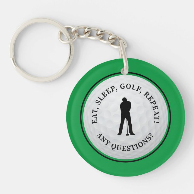 Golf Ball Golfer Modern Sports Monogram Green Cute Key Ring (Front)