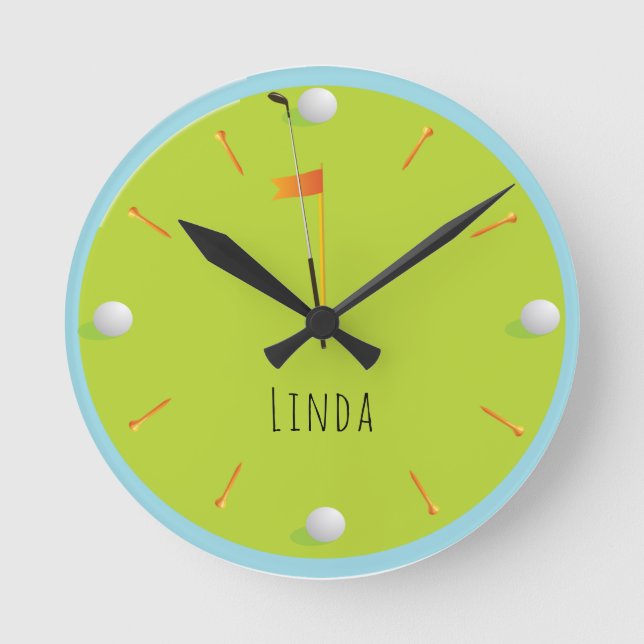 Golf Ball Green Sport Themed Athletic Personalised Round Clock (Front)
