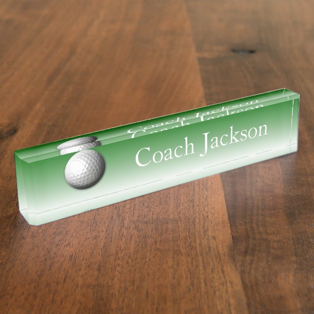 Golf ball green white fade desk nameplate (Side)