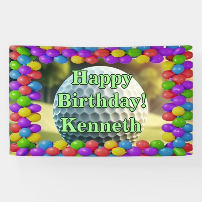 Golf Ball Happy Birthday custom Vinyl Banner (Horizontal)