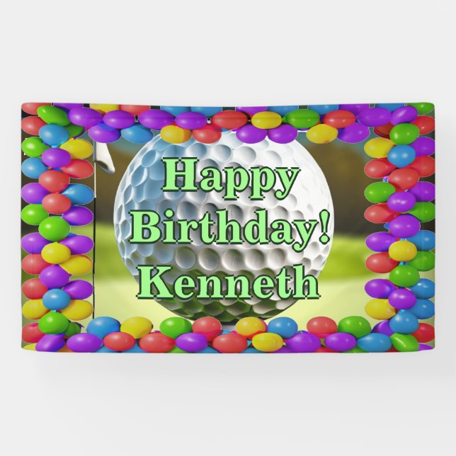 Golf Ball Happy Birthday custom Vinyl Banner (Horizontal)