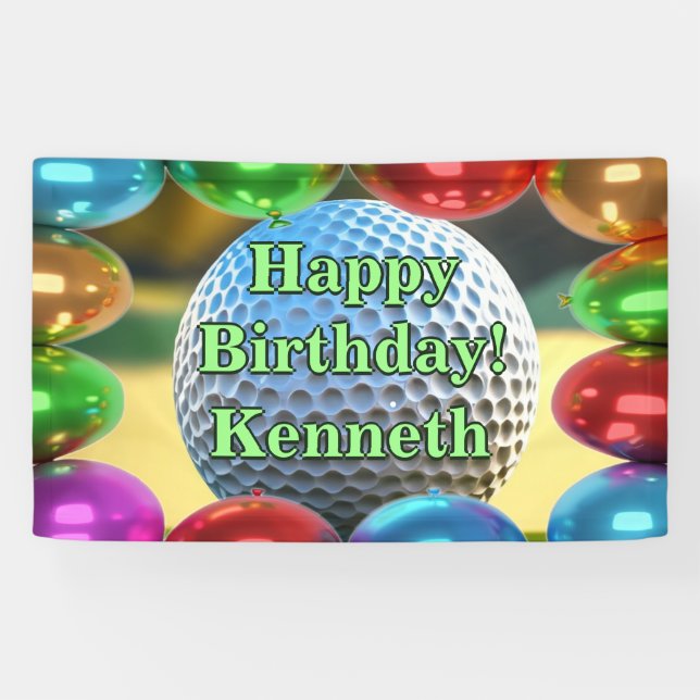 Golf Ball Happy Birthday custom Vinyl Banner (Horizontal)