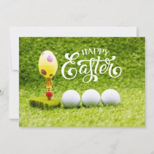 Golf ball Happy Easter with easter egg on green Ho Holiday Card